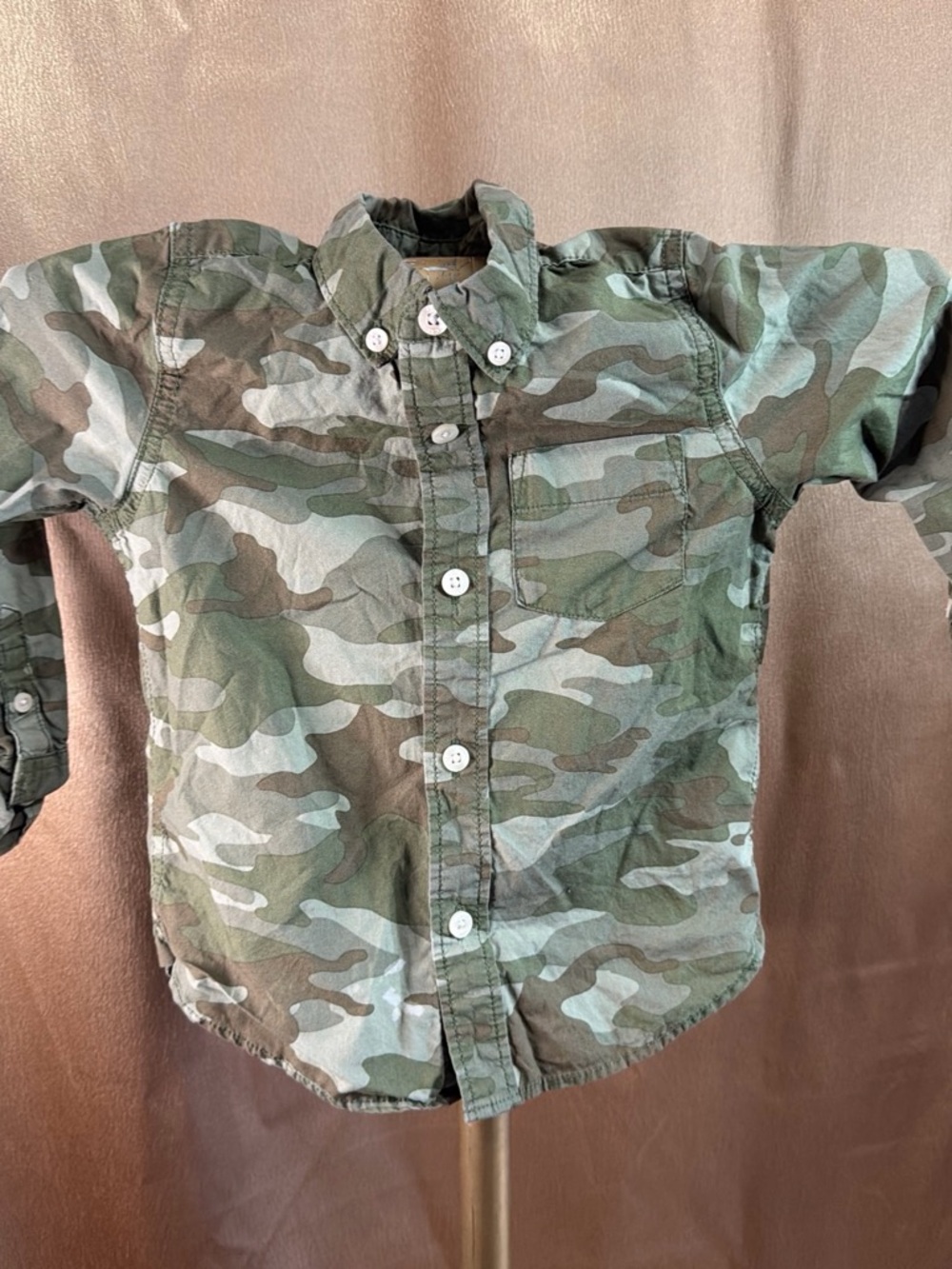 GAP Boys Green Camouflage Button-Down Shirt